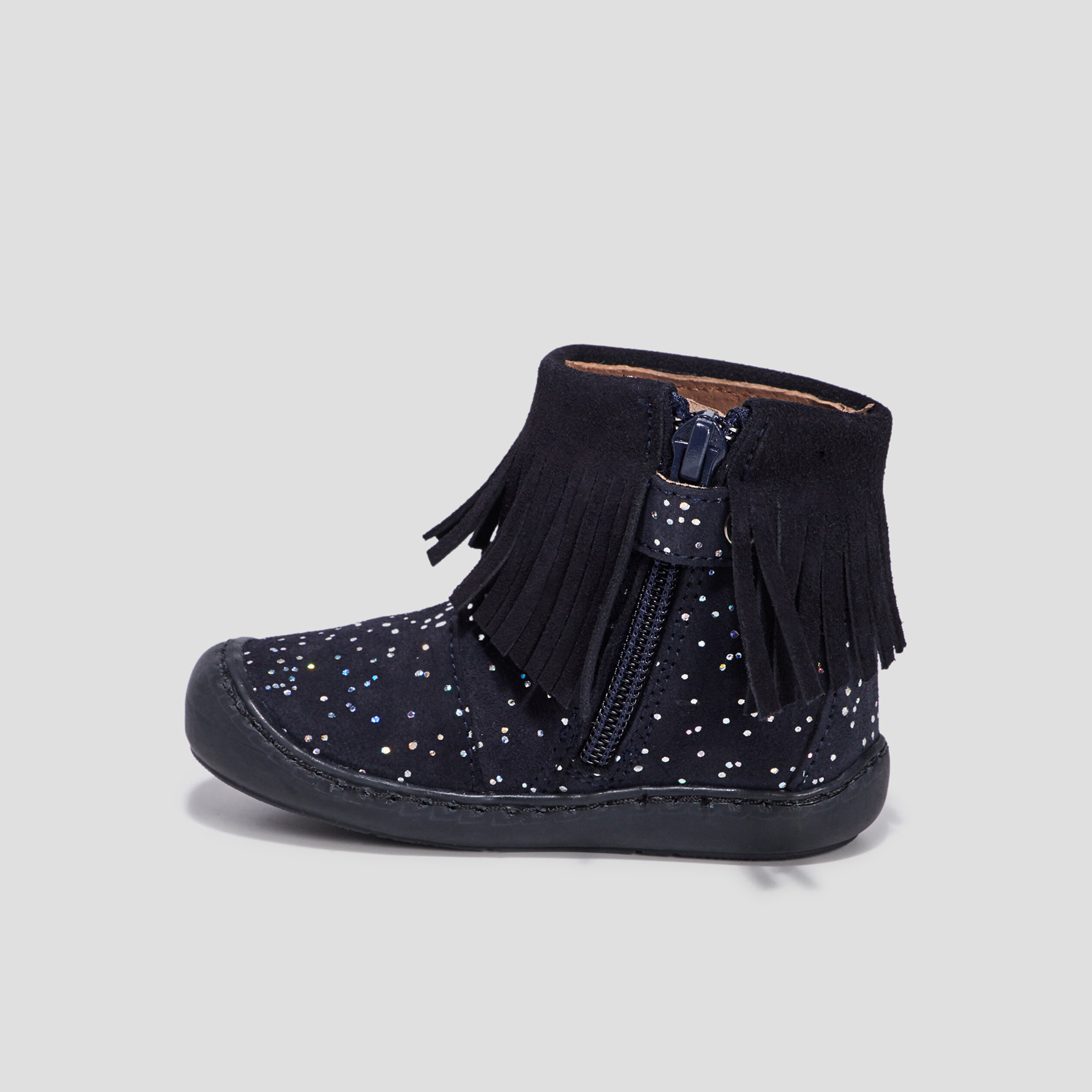 Bottines à franges en cuir bleu marine bébé fille | La Halle