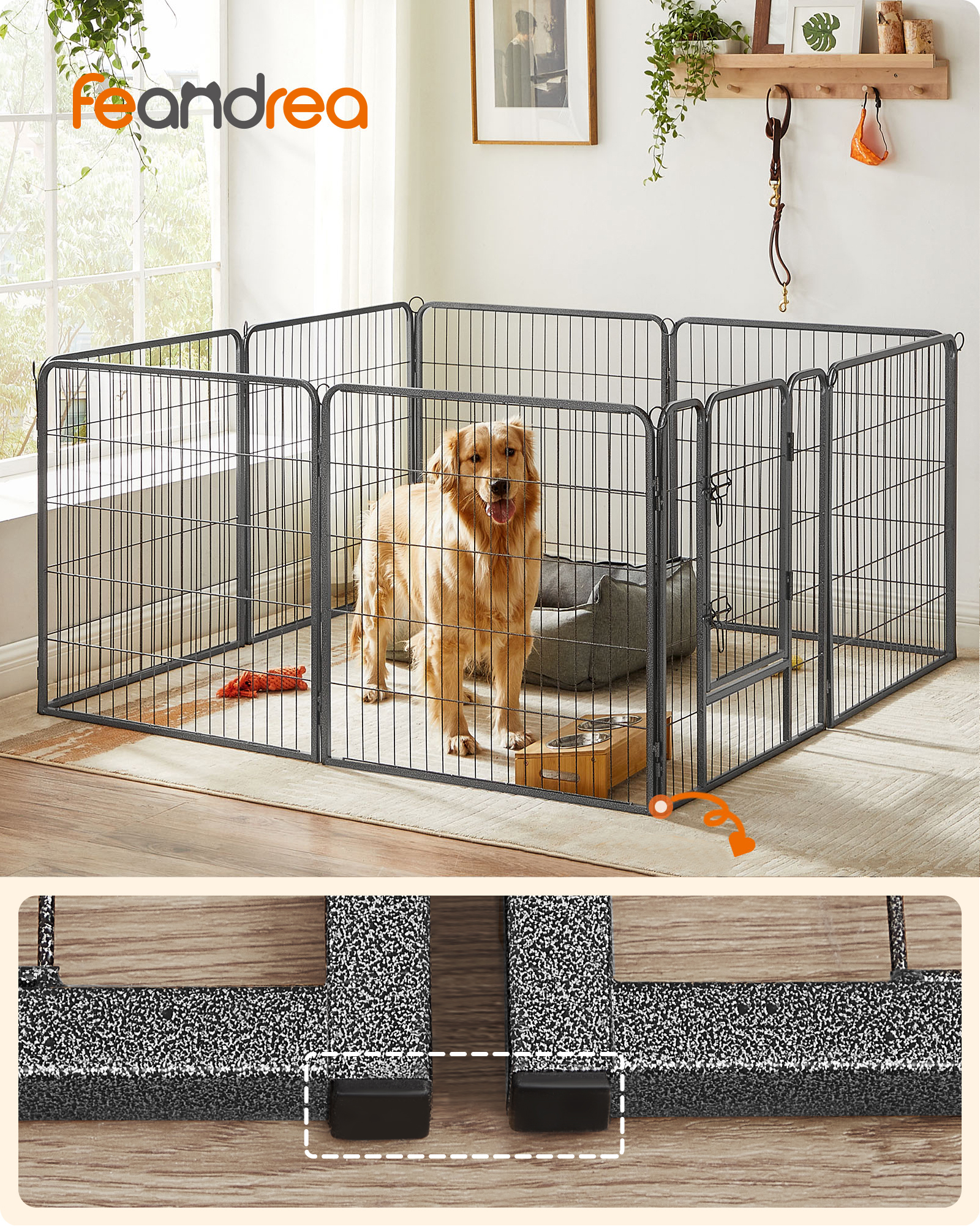 FEANDREA Erziehungshilfen FEANDREA L-XXL Hundezaun 8 Platten transportabel grau 1,6 m, 1,6 m, 80 cm