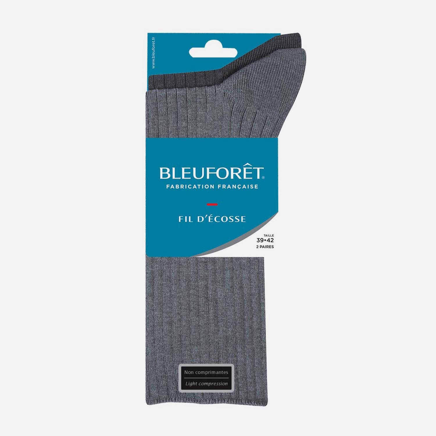 2 paires de chaussettes BLEUFORET grises côtelées Pointure 39-42