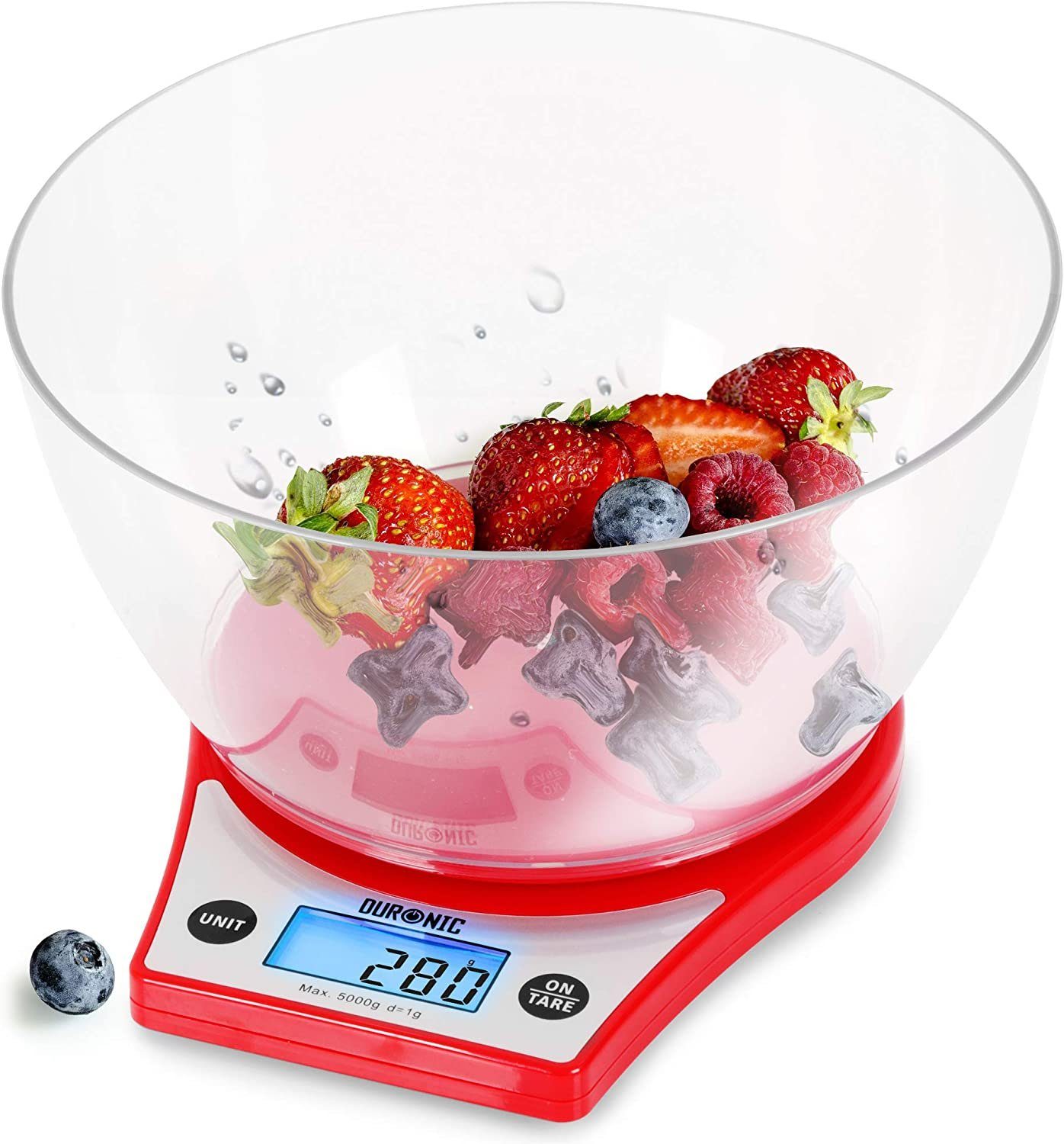 Duronic Küchenwaage, KS6000 RD Küchenwaage, 5 kg Digitalwaage rund mit 2,5 L Schüssel