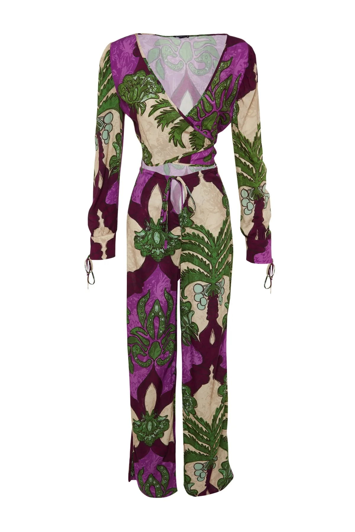 Trendyol Collection  Set aus gewebter Bluse und Hose mit tropischem Muster TBESS23AU00103