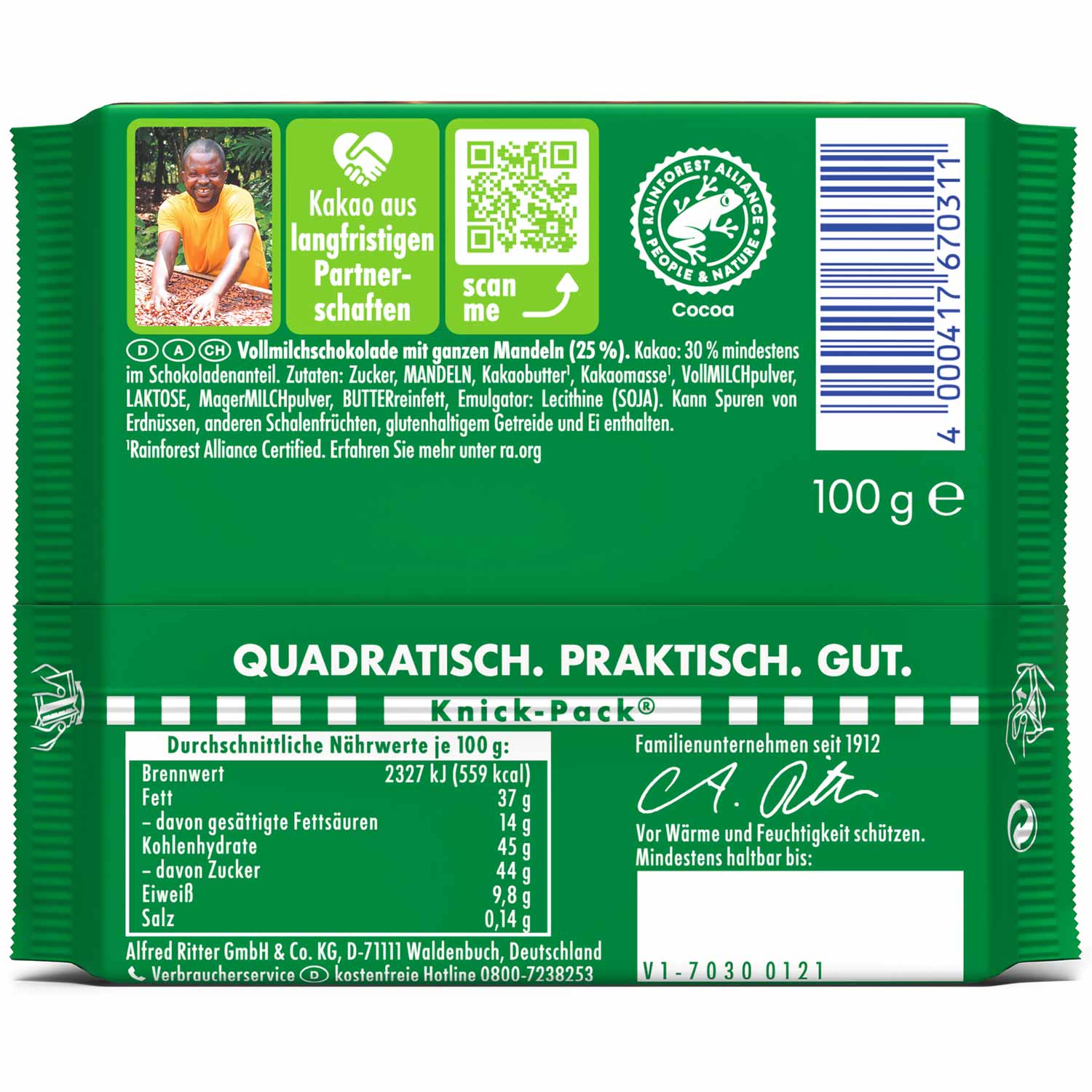 Ritter Sport Nuss-Klasse Ganze Mandel 100g