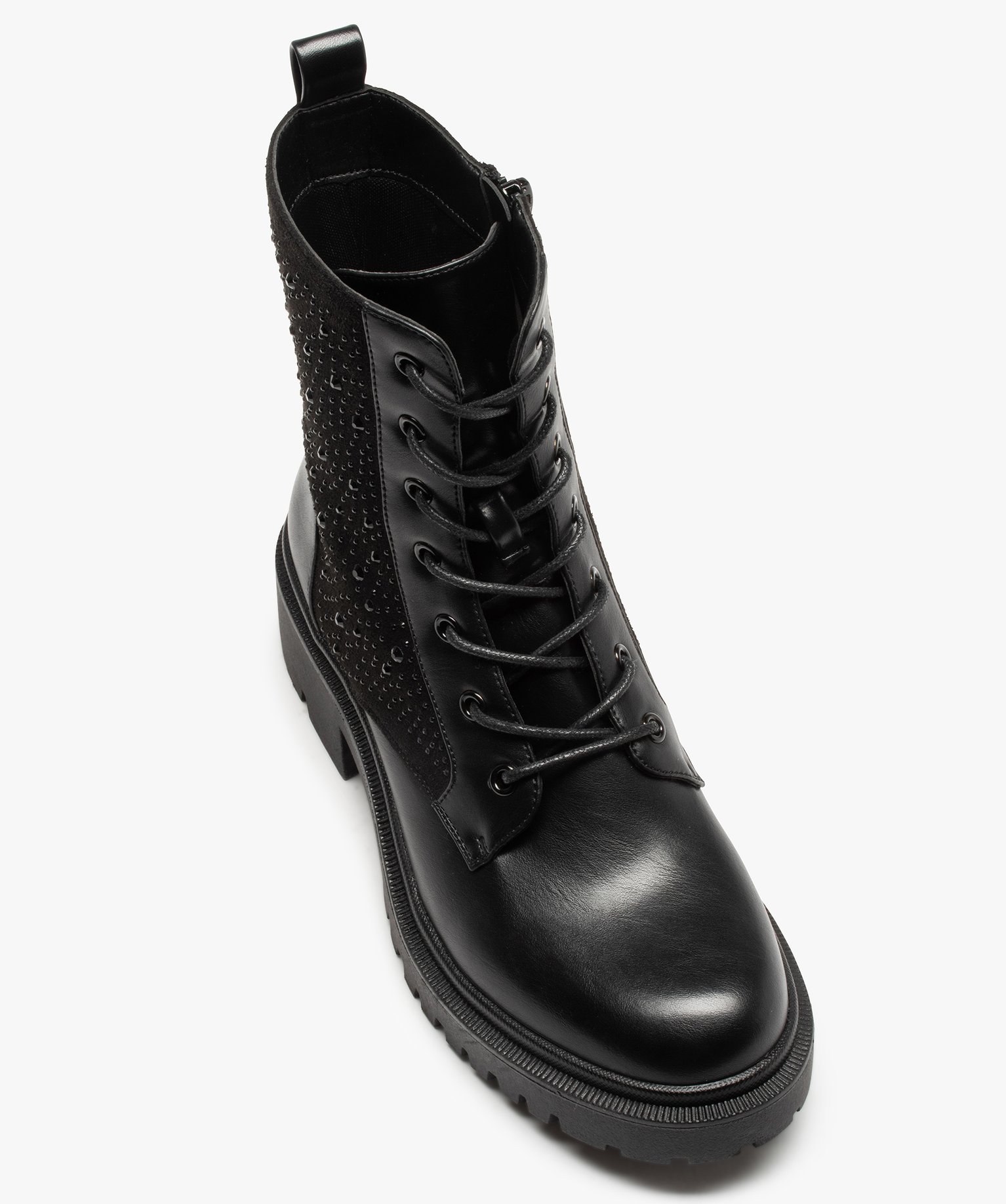 Bottines femme unies à strass et semelle crantée noir | GEMO