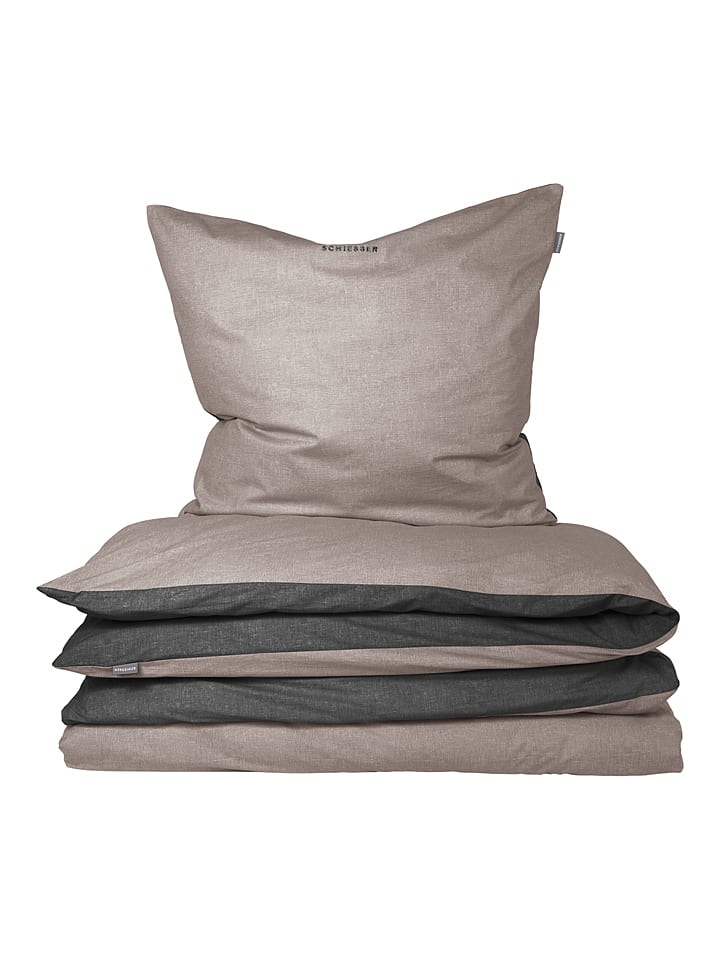 Schiesser Feinbiber-Bettwäsche-Set in Anthrazit/ Hellbraun günstig kaufen 135x200 cm