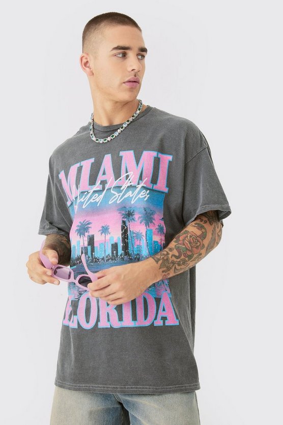 Oversize T-Shirt mit Miami Florida Print