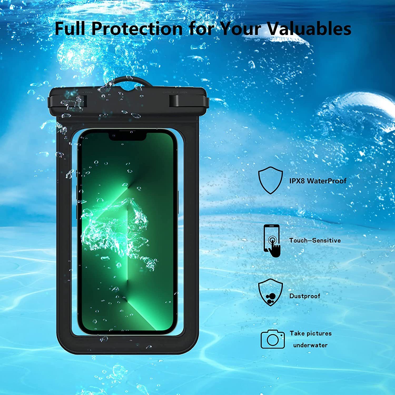 MORRENT Handyhülle wasserdichte Handyhülle Unterwasser Wasserfeste - 7 Zoll DOPPELT VERSIEGELT Wasserdicht Handy Hülle Handytasche für iPhone 12 SE 11 Pro XS Max XR X 8 7 6+ Samsung Huawei etc 17,8 cm (7 Zoll)