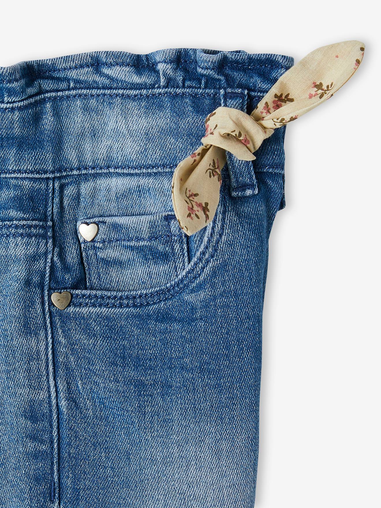 Pantacourt denim à noeud fille double stone