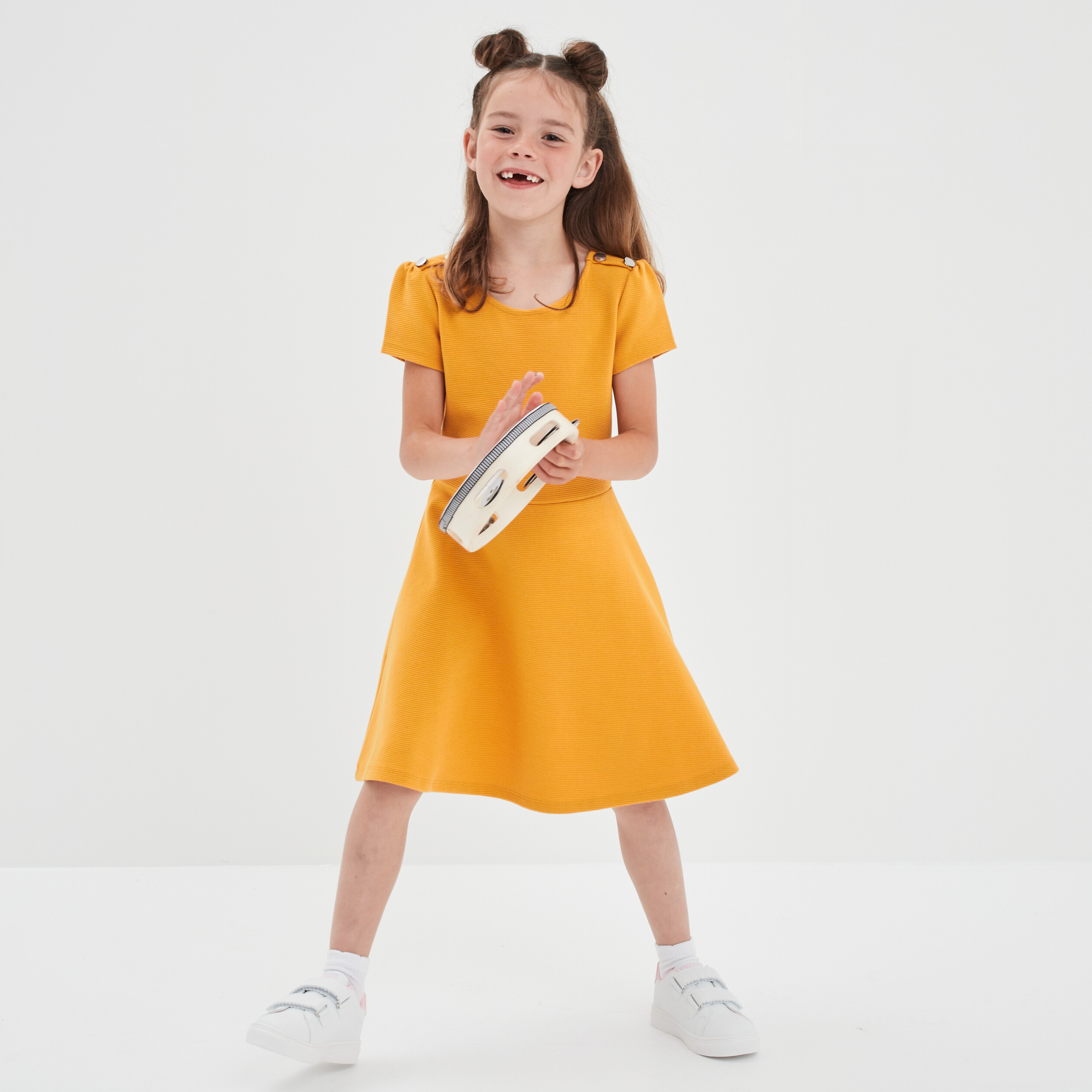 Robe trapèze manches courtes jaune moutarde fille | La Halle