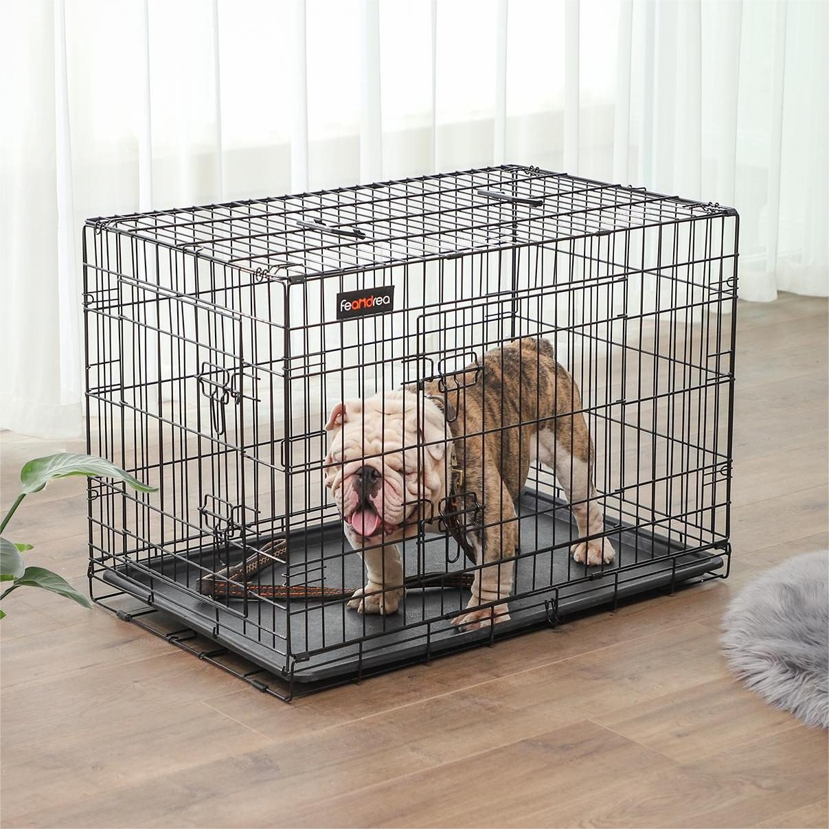 FEANDREA Hundekäfig, S-XXL, klappbar Doppeltüren mit Doppelschlössern