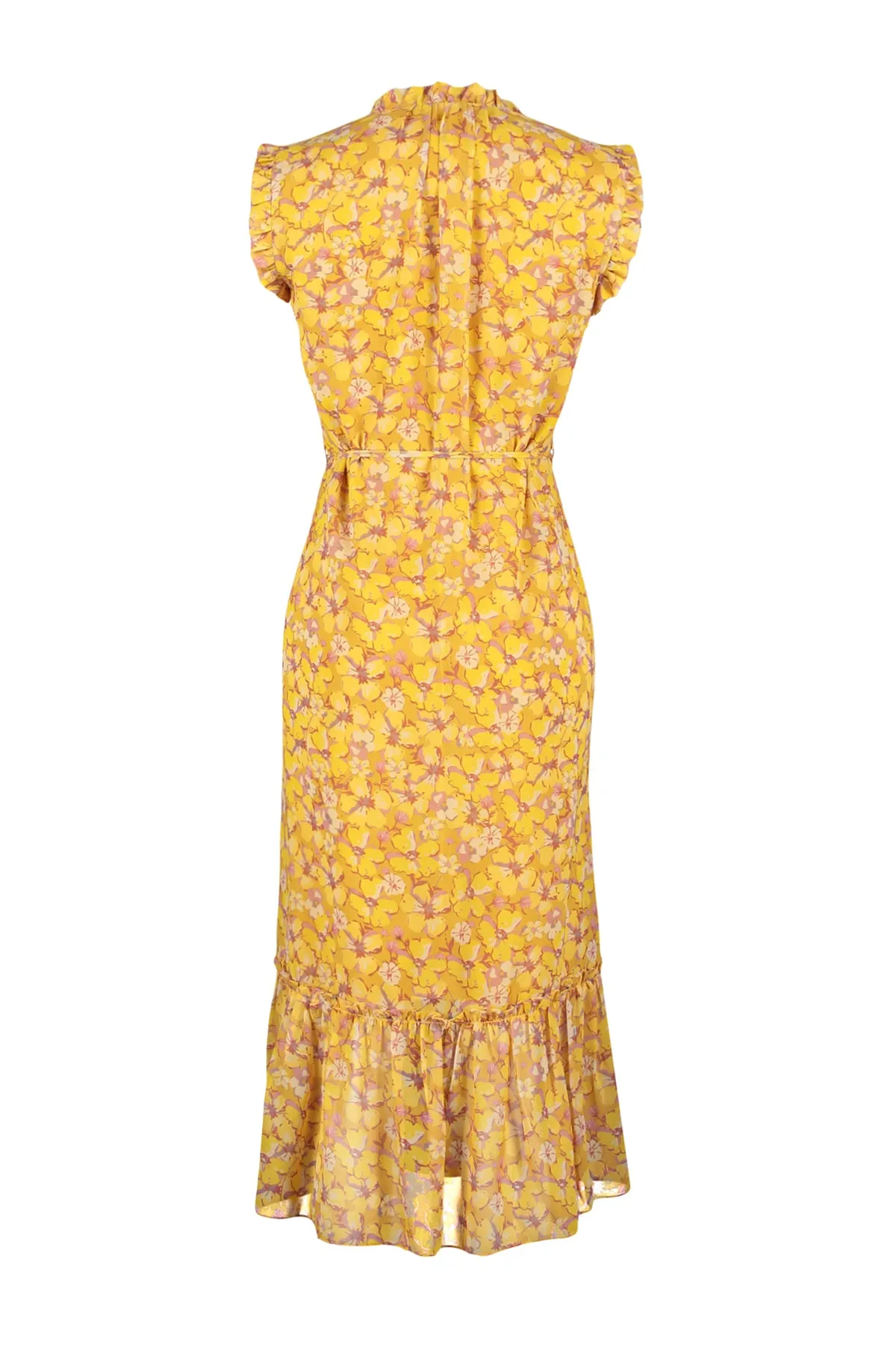 Trendyol Collection  Gelb gemustertes Midi-Gewebekleid in A-Linie/Glockenform TWOSS23EL01840