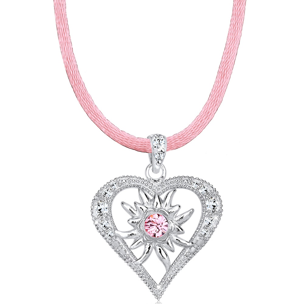 Elli Elli Collier Femmes Coeur Édelweiss avec Cristaux en Argent Sterling 925 collier