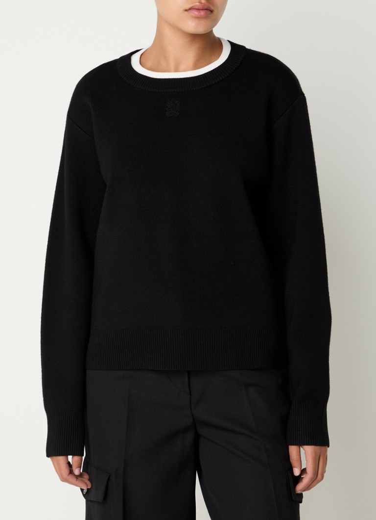 Sandro Fine-knit sweater in wool blend with logo embroidery