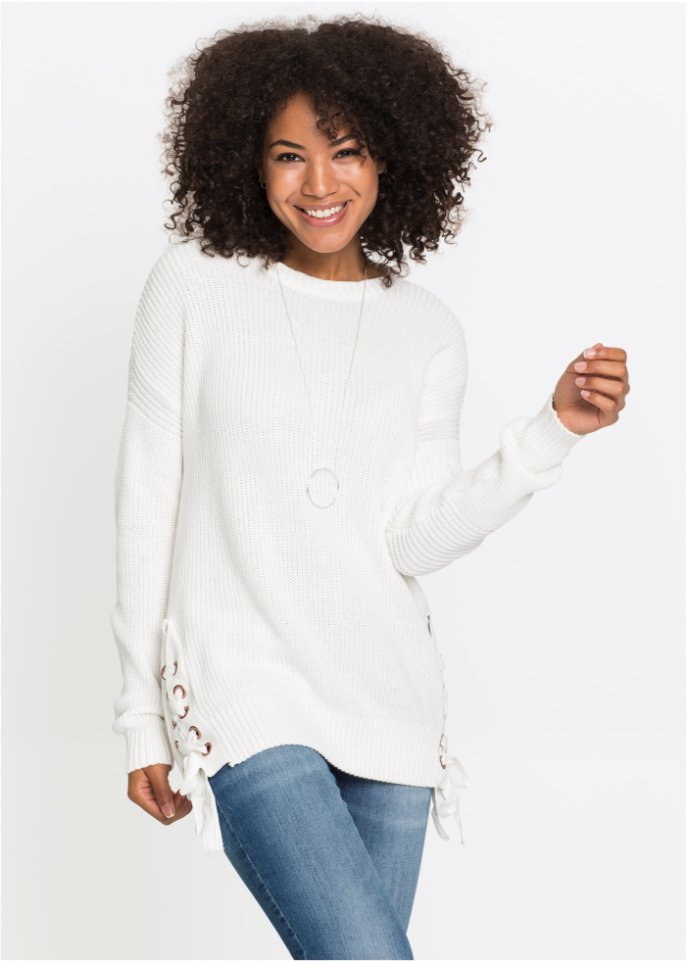 Baumwoll Pullover mit Schnürung, Oversized