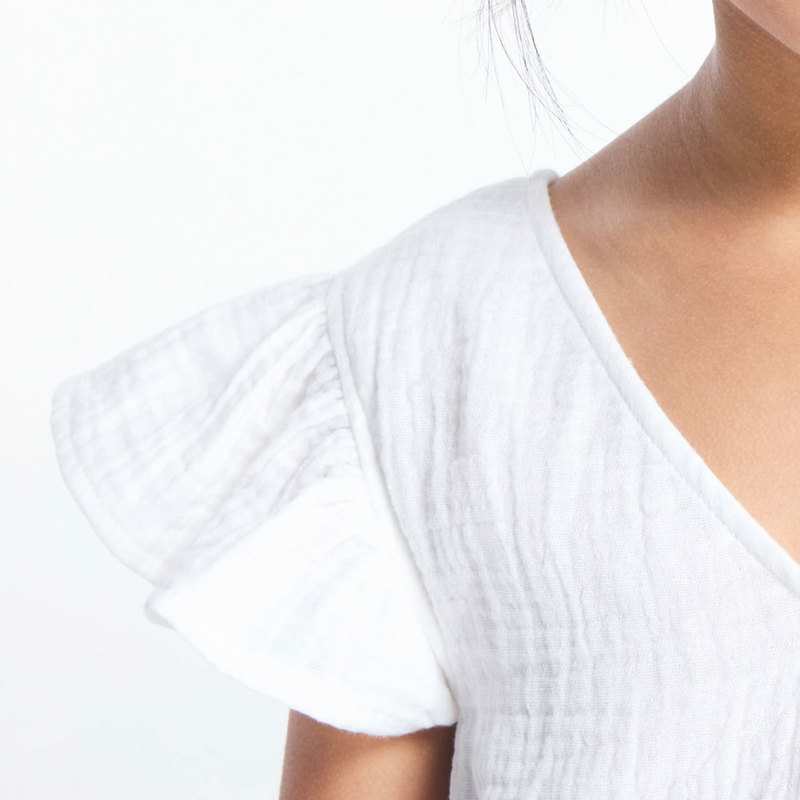 Robe effet croisé gaze de coton blanche fille