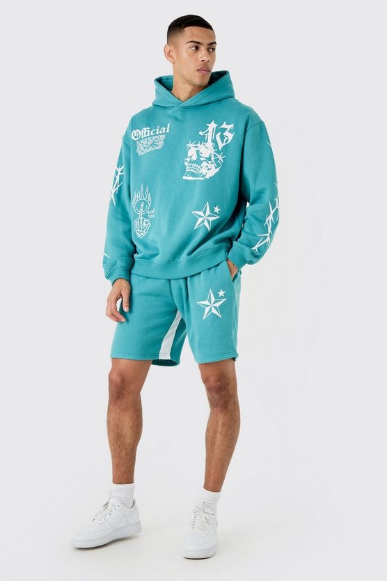 Kurzer Oversize Trainingsanzug mit Graffiti-Print