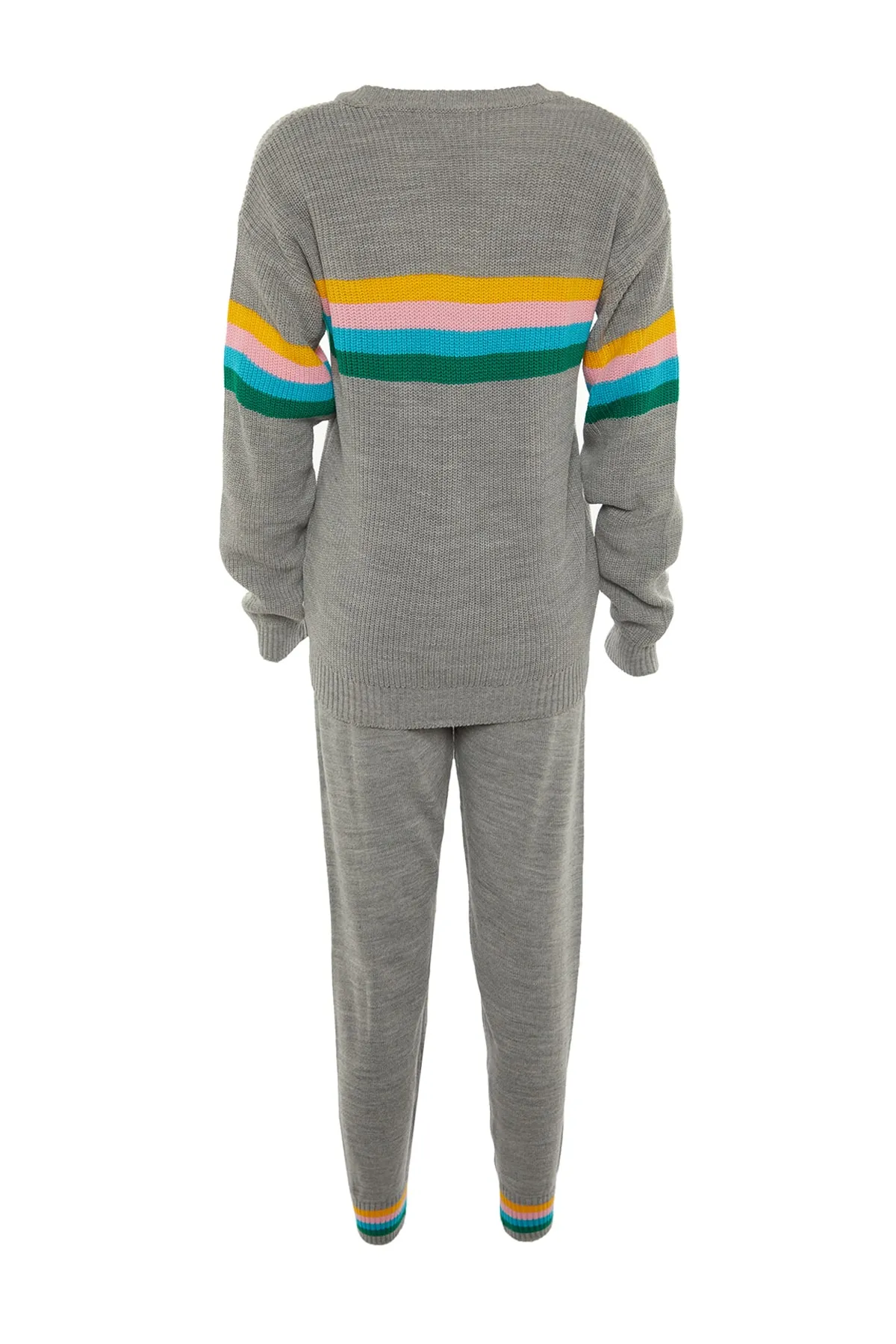 Trendyol Collection  Grau gestreiftes 2-teiliges Strickoberteil-Set TWOAW21AU0041
