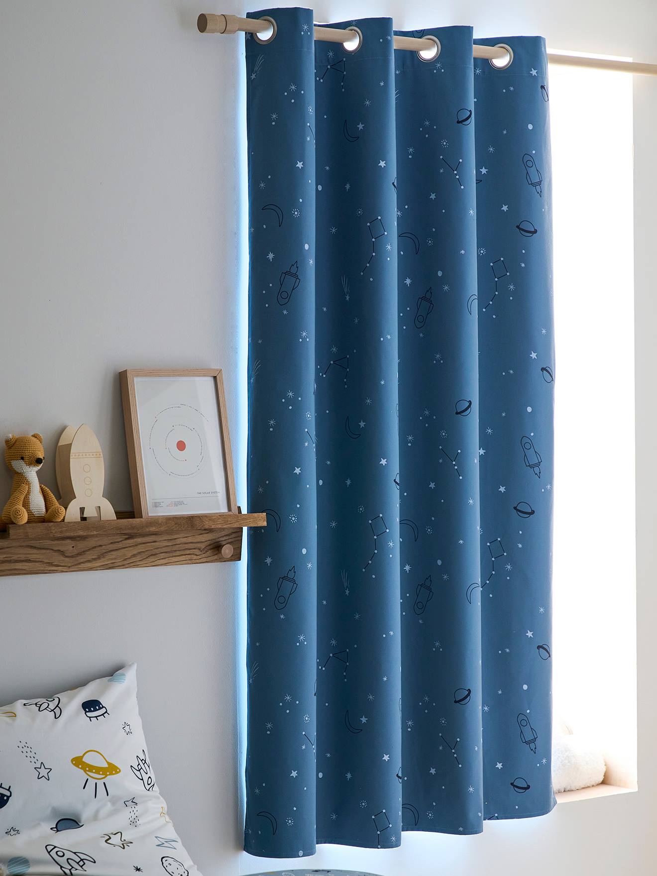 Vertbaudet Kinderzimmer Verdunkelungsvorhang PLANETEN, Leuchtmotive - blau