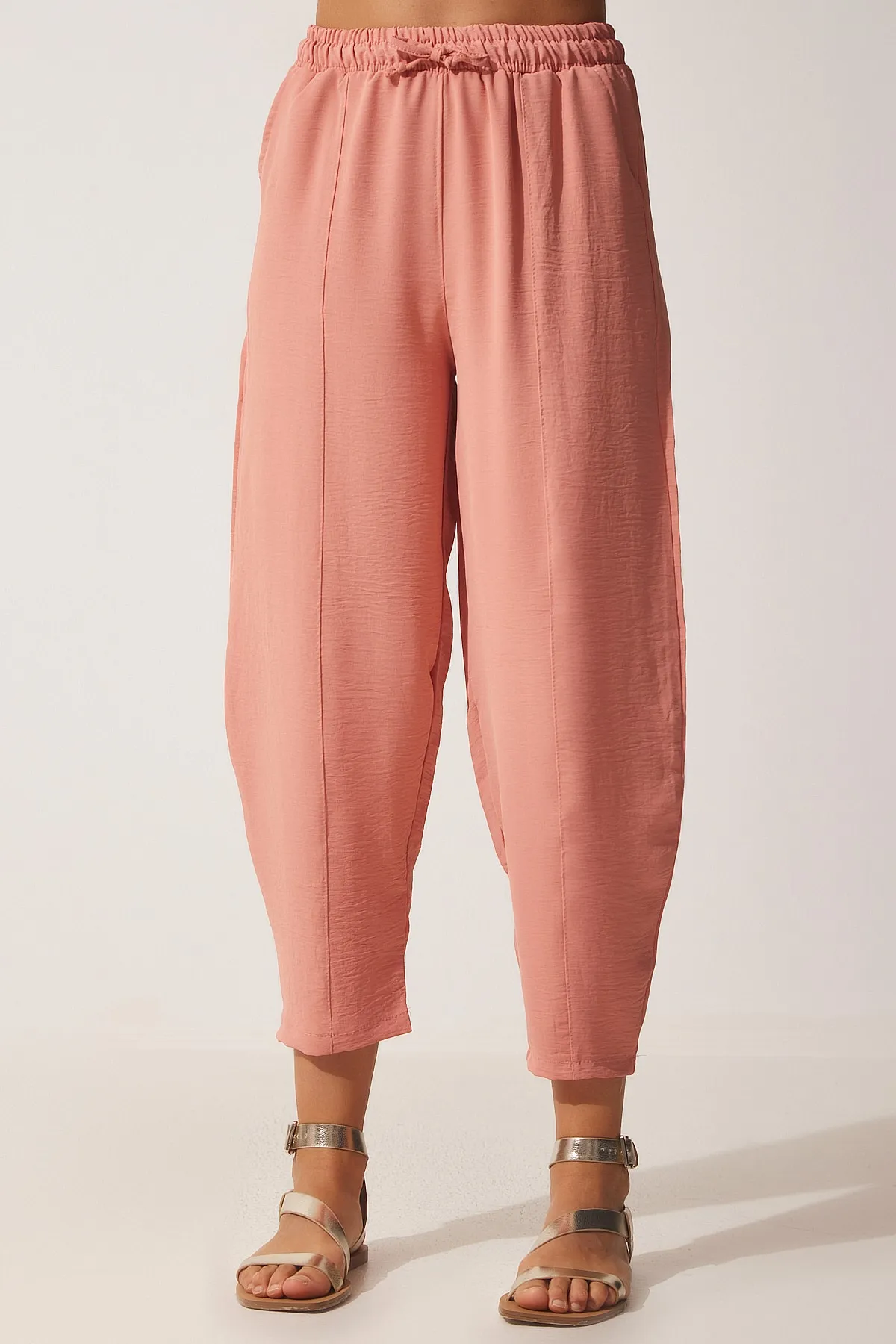 Happiness İstanbul  Hellrosa Shalwar-Hose aus getrocknetem Leinen für Damen CI00036