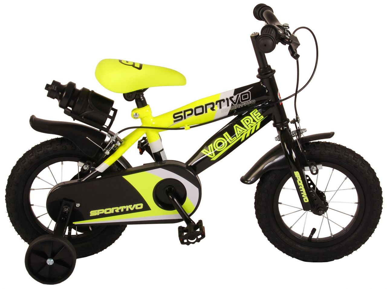 Volare Sportivo Kinderfahrrad - Jungen - 12 Zoll - Neon Gelb Schwarz 95% zusammengebaut