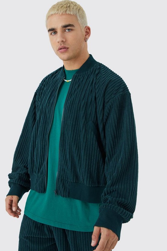 Kastige gerippte Bomberjacke & Hose mit lockerem Bund