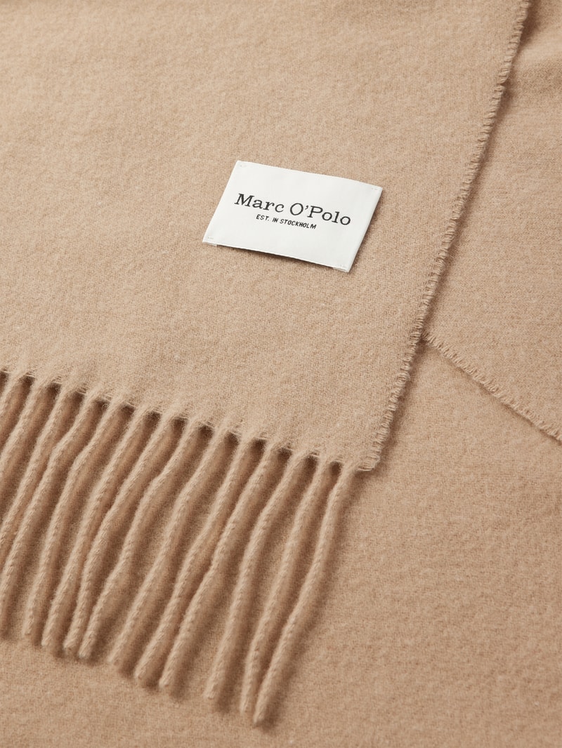 Schal aus Schurwolle mit Fransen in beige meliert
