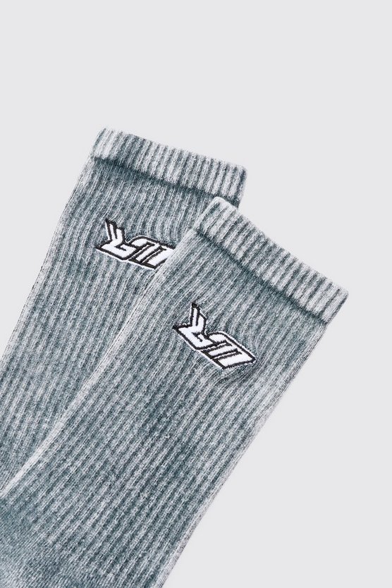 Socken mit Acid-Waschung und Bm-Stickerei