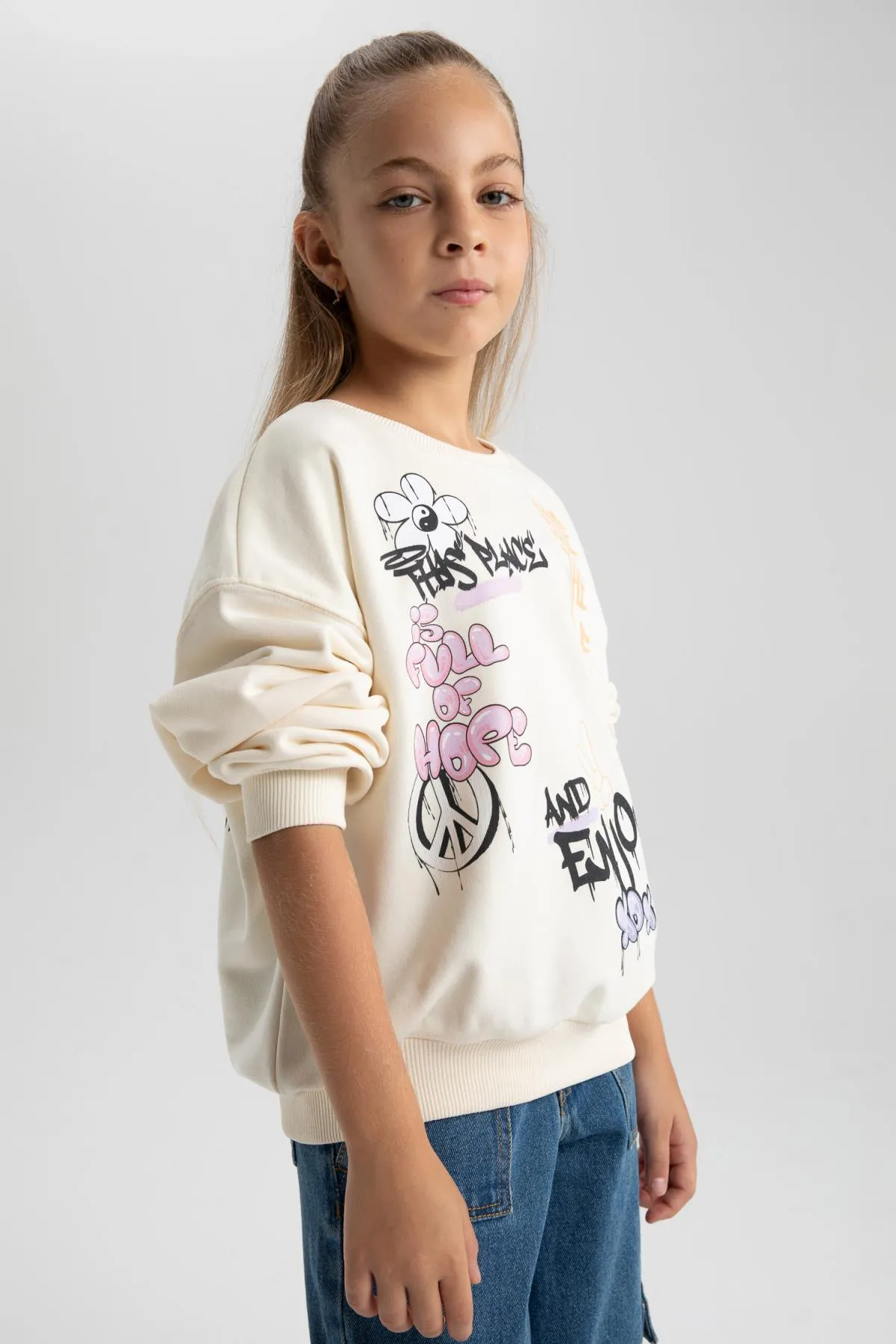 DeFacto  Mädchen-Sweatshirt mit Rundhalsausschnitt in Oversize-Passform