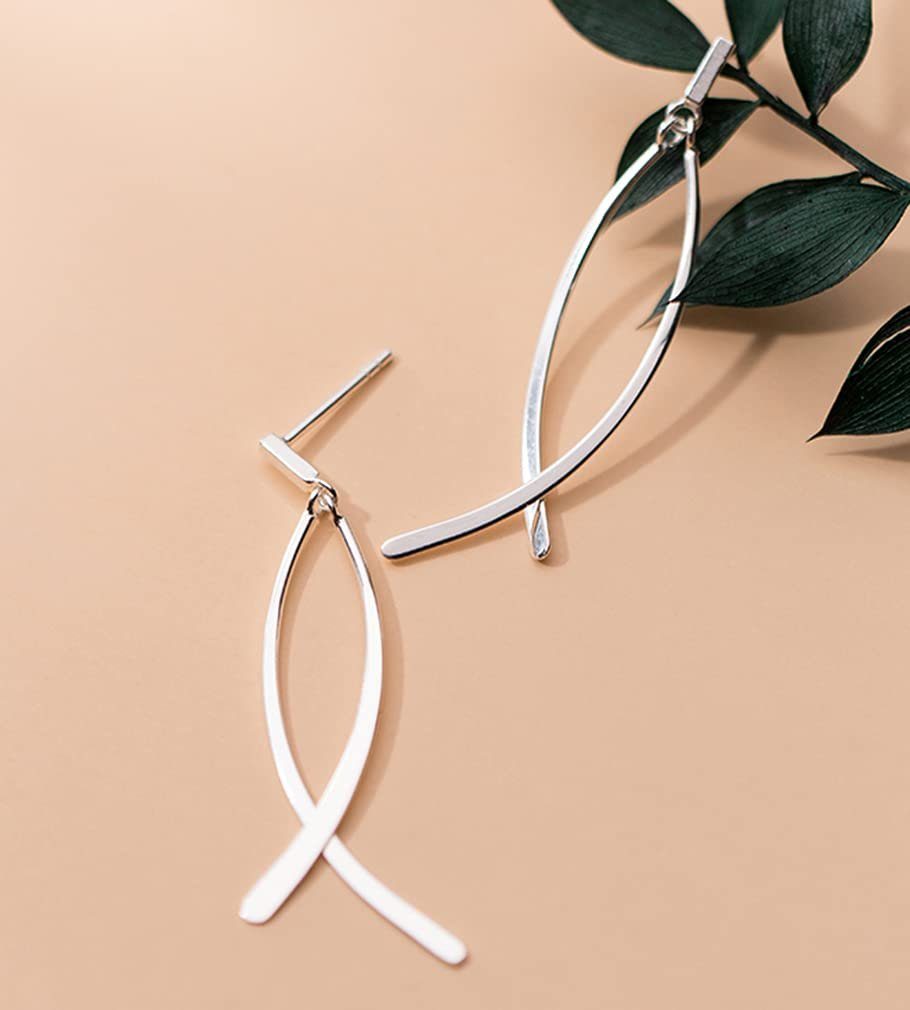POCHUMIDUU Paar Ohrhänger 925 Sterling Silber Tropfen Ohrringe für Frauen, Mädchen Bar Ohrringe Flat Bar Ohrrin