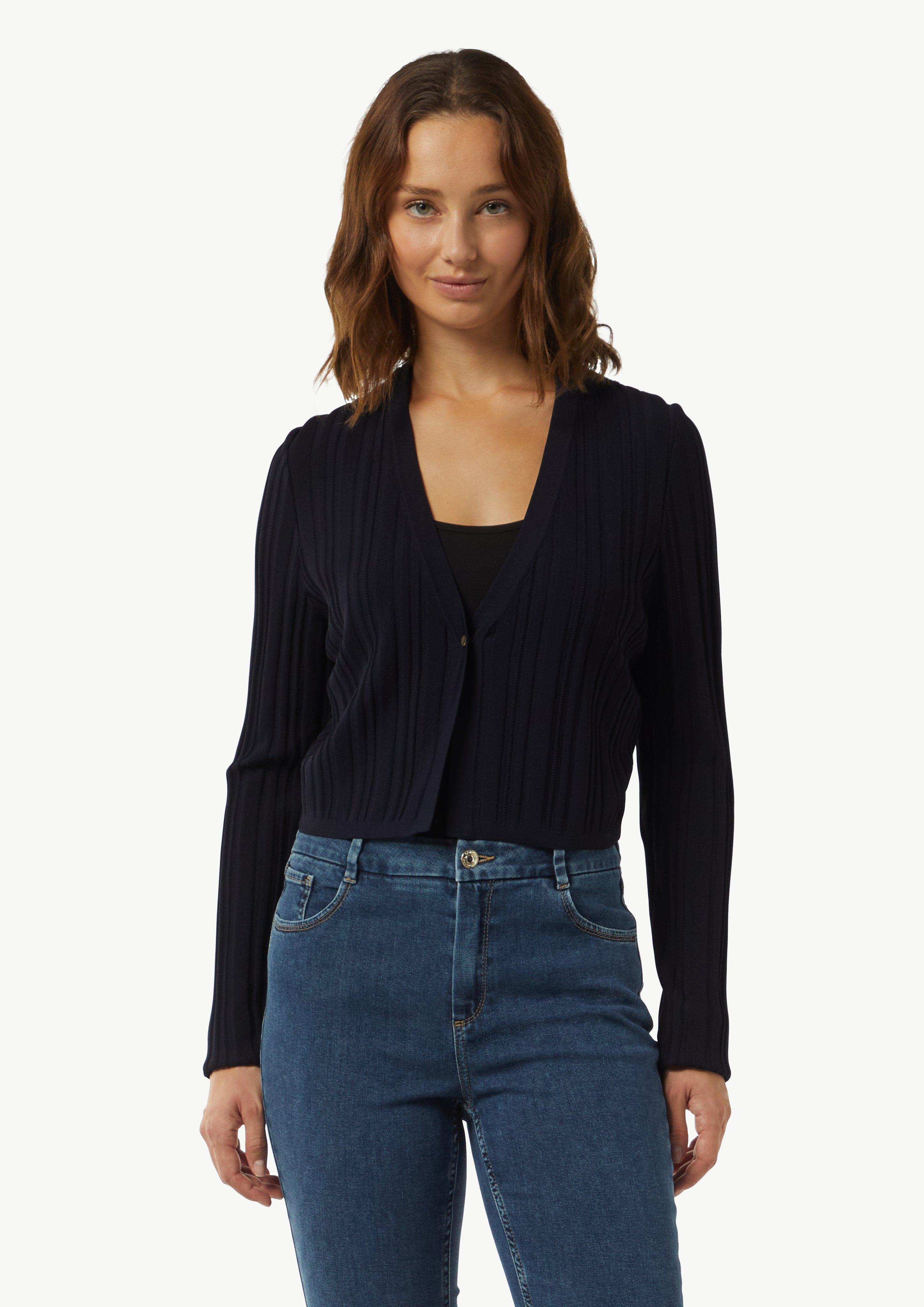 Verkürzte Feinstrickjacke im Slim Fit - navy