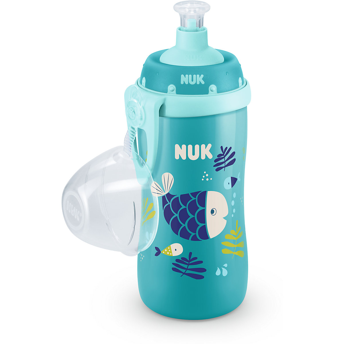 NUK Junior Cup mit Chamäleon Effekt, mit Push-Pull-Tülle, 300ml, ab 18 Monaten, auslaufsicher, mit Clip, 1 Stück, türkis