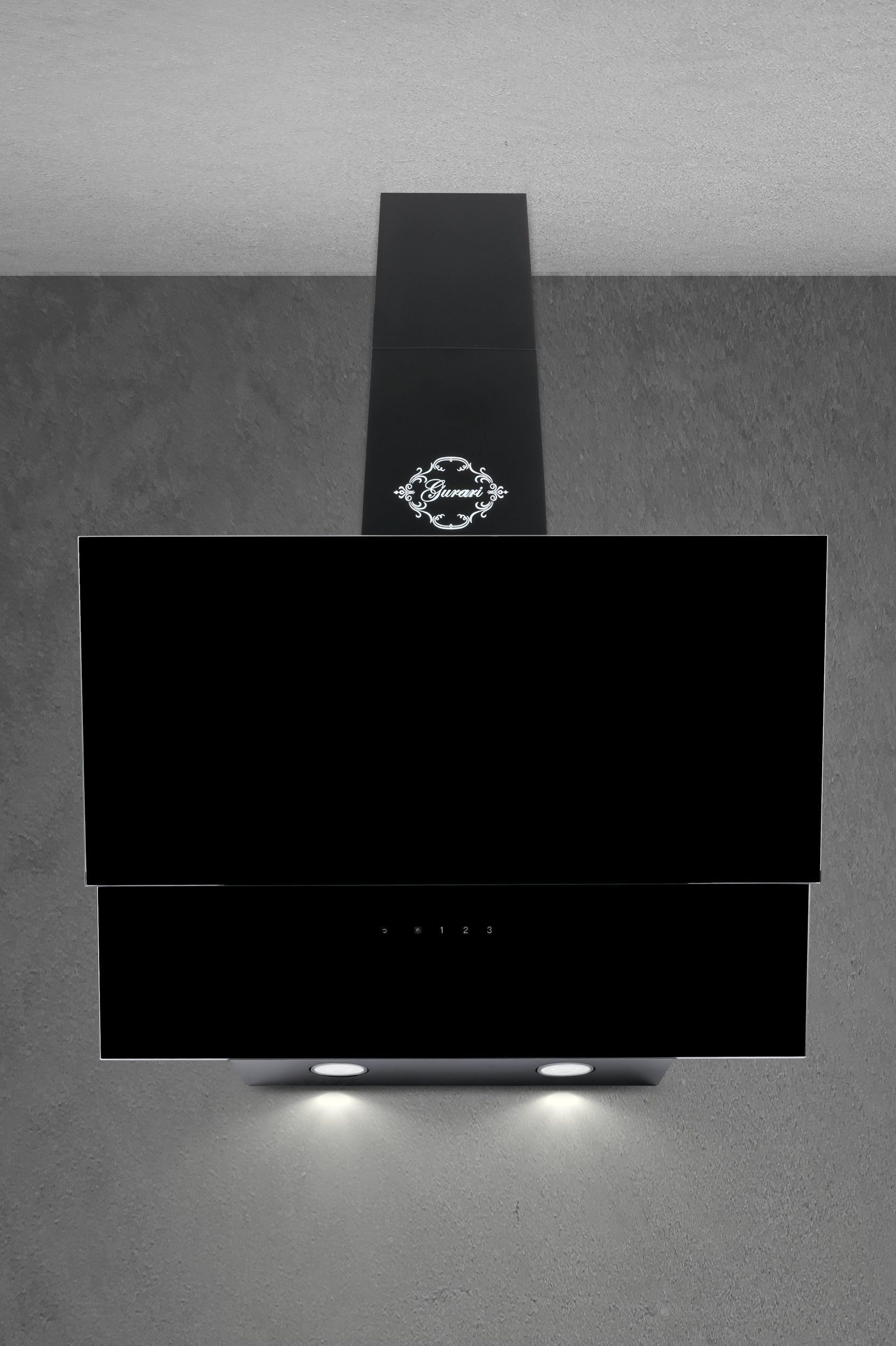 GURARI Wandhaube GCh 268 Bl 9 Prime/3.3+Abluftschlauch, Dunstabzugshaube 90 cm/ Effizient EEK A/ Schwarz Glas