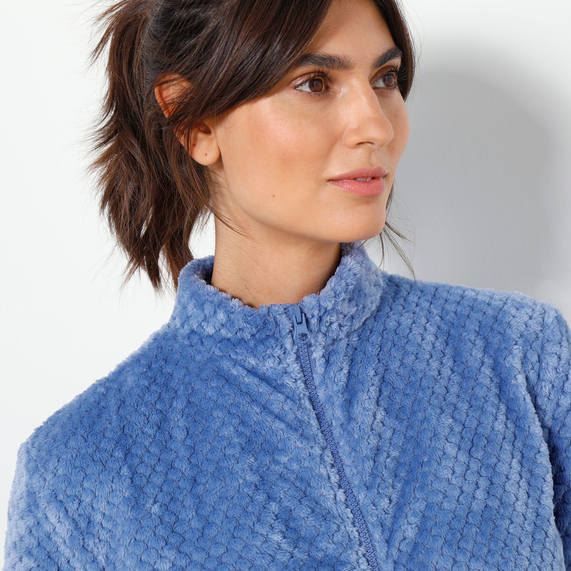 Robe de chambre zippée maille polaire texturée