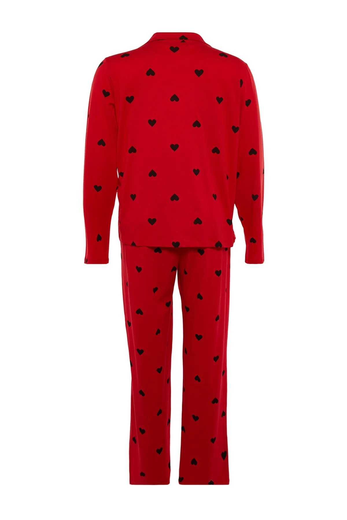 Trendyol Curve  Gestricktes Pyjama-Set mit rotem Herz-Hemdkragen TBBAW23AI00019