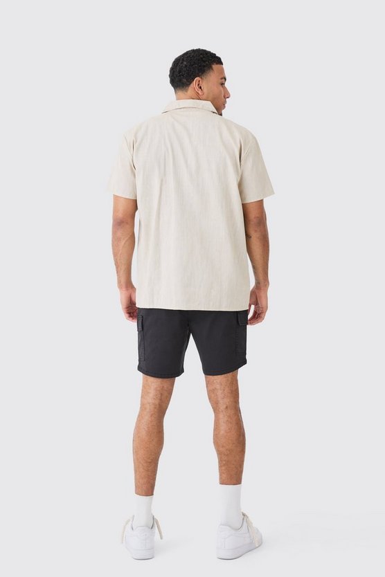 Oversize Leinen-Hemd mit Tauben-Stickerei