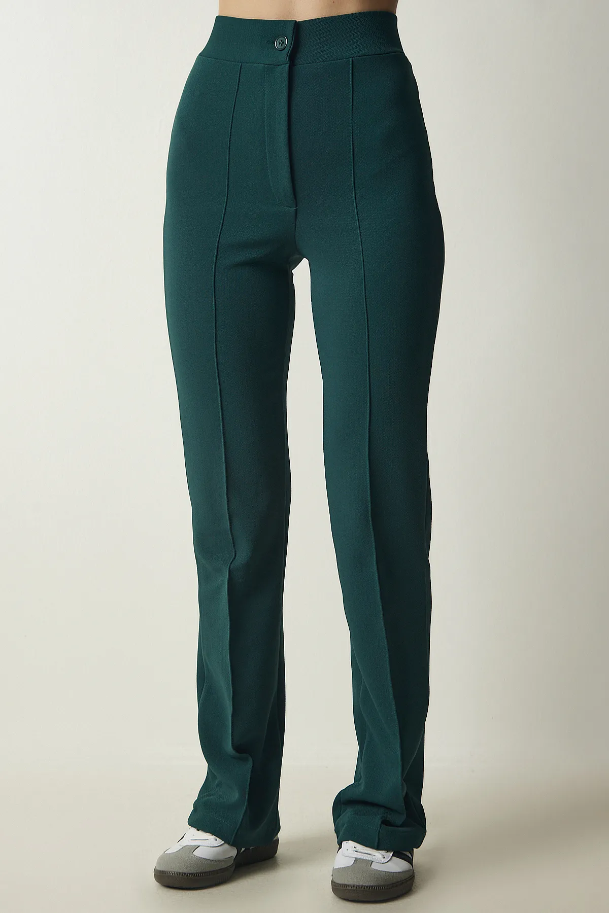 Happiness İstanbul  Smaragdgrüne bequeme Strickhose aus Lycra mit hoher Taille für Damen RV00090