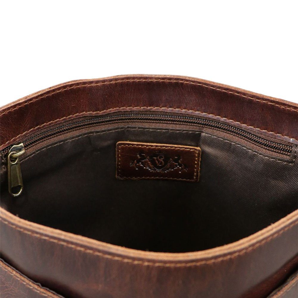 SID & VAIN Schultertasche Leder Umhängetasche Damen YALE, Crossbody Bag Echtleder für Damen, Handtasche mit Schultergurt braun
