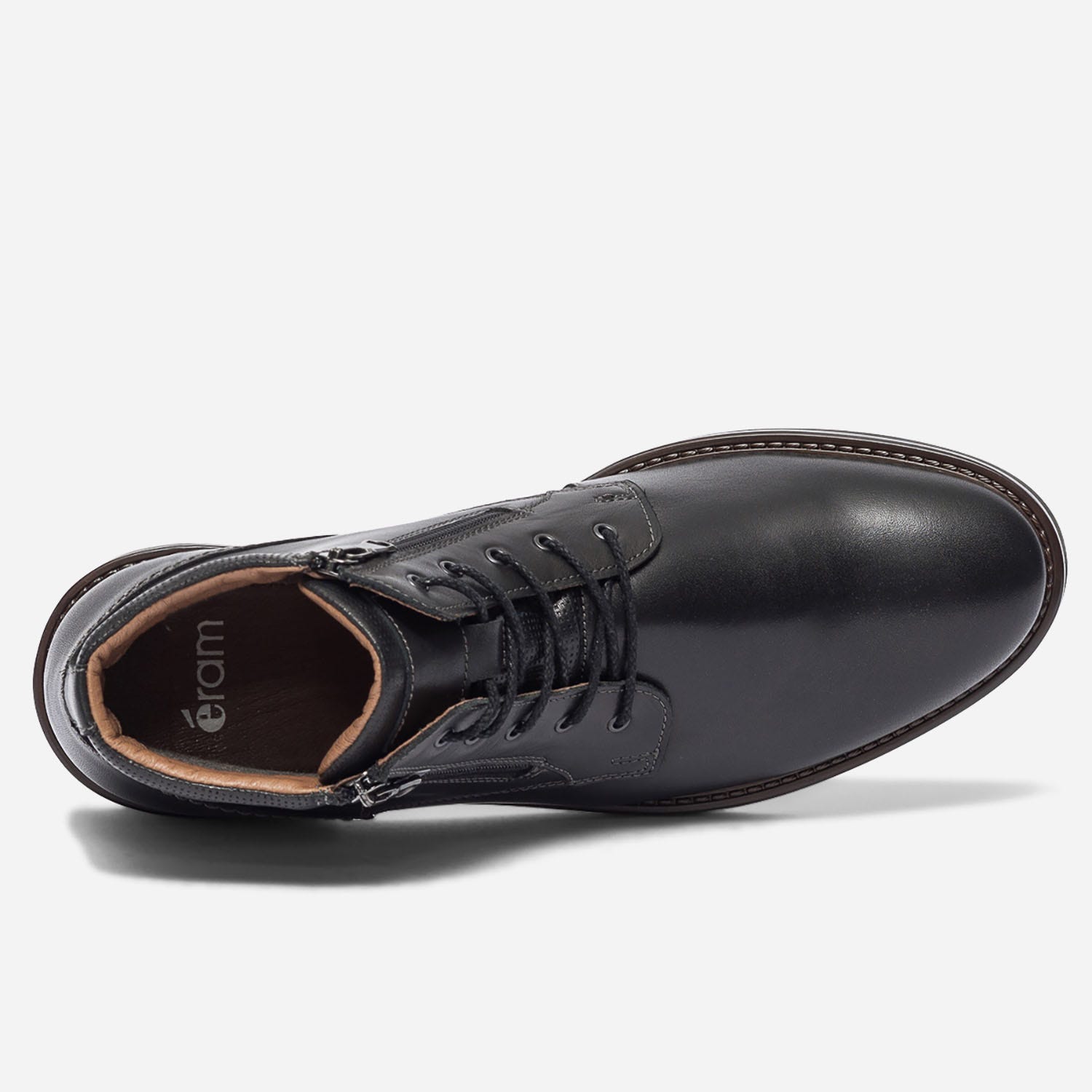 Boots noir en cuir à lacet et zips