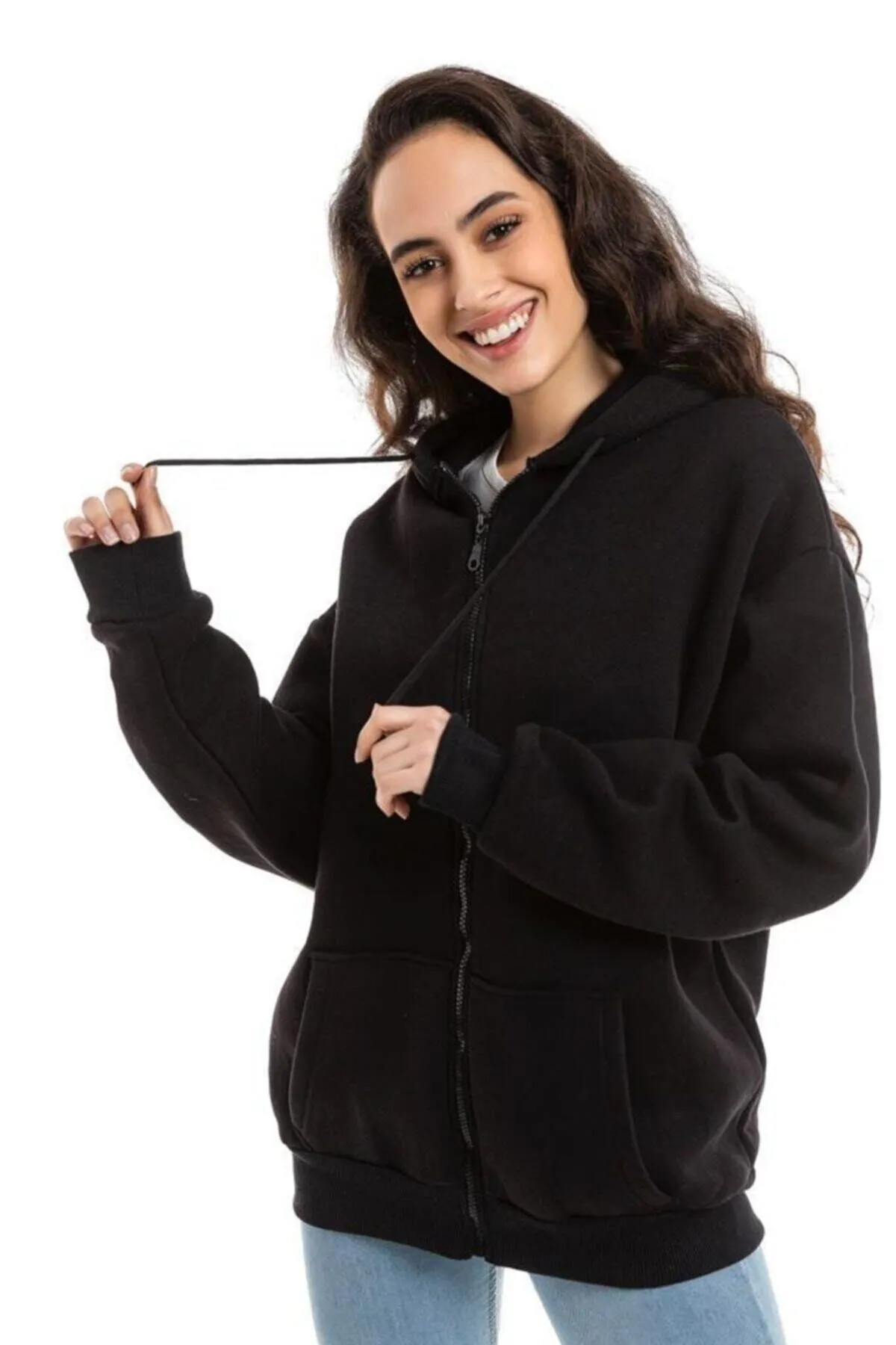 Çınar Bez Çanta  Schwarzes Unisex-Basic-Sweatshirt mit Kapuze und Reißverschluss