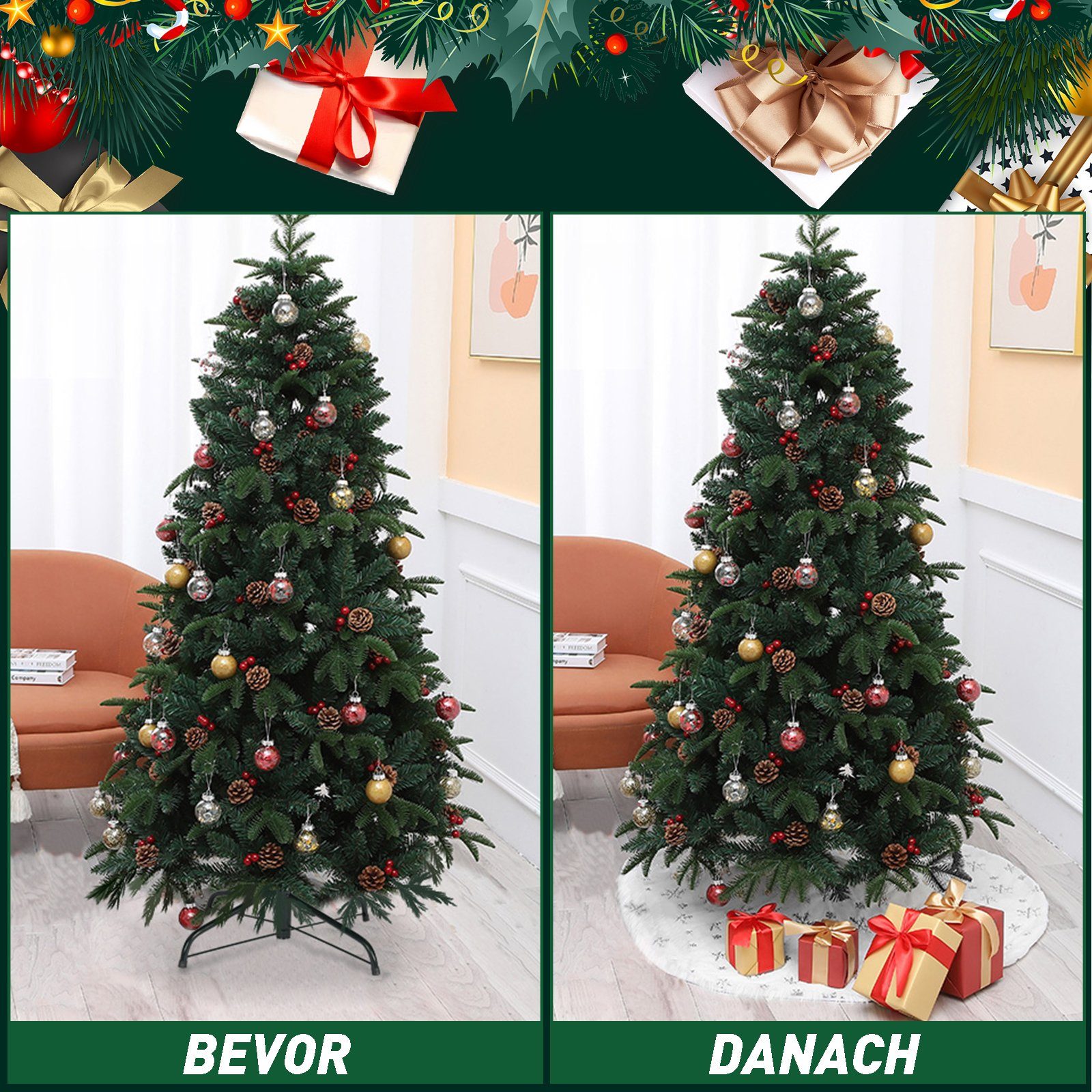 Salcar Weihnachtsbaumdecke Baumteppich Weihnachten Christbaumdecke Plüsch mit Schneeflocken, Weihnachtsdekoration, Weihnachtsbaumdecke mit silberfarbenen Deko