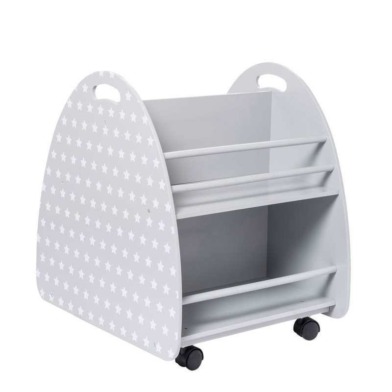 Bibliothèque à roulettes avec frein étoiles gris et blanc Oxybul