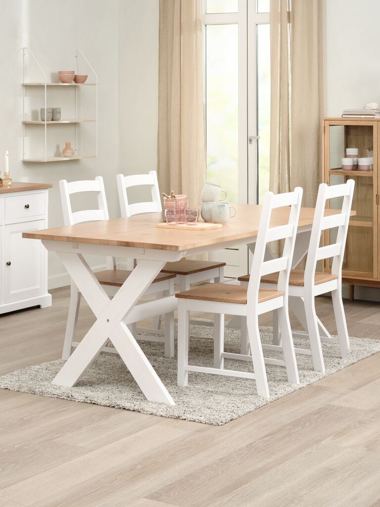 VISLINGE VISLINGE L190 naturfarget bord 4 stoler VISLINGE hvit/naturfarget