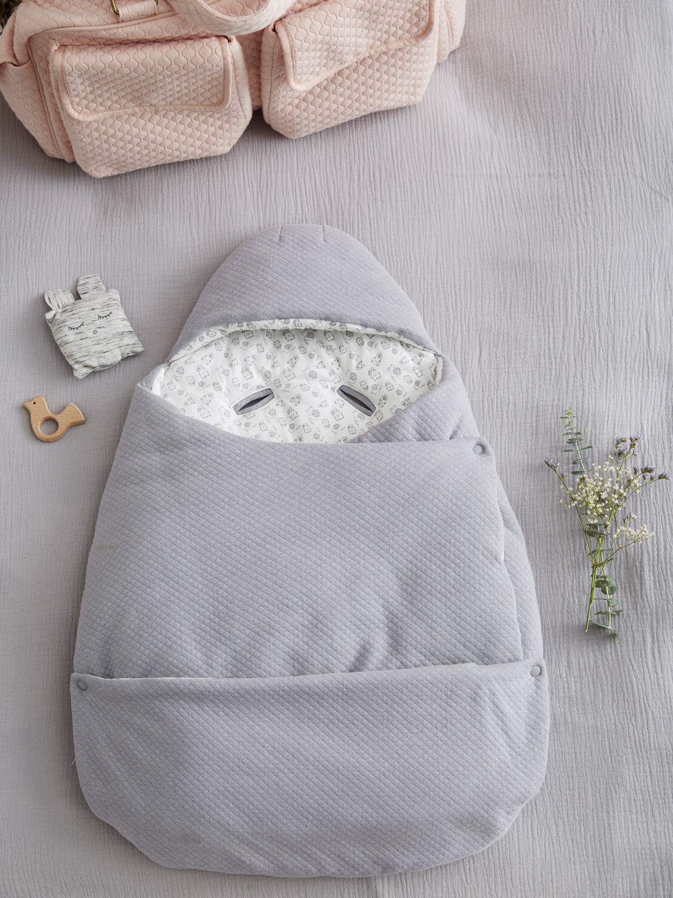 Vertbaudet 2-in-1 Baby Ausfahrsack/Wickelunterlage Oeko-Tex, personalisierbar - grau