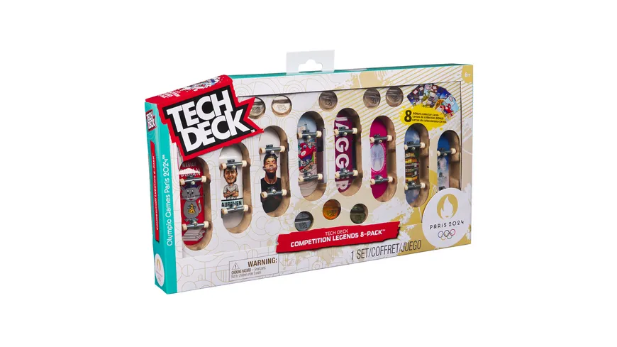 Tech Deck Competition Legends 8-Pack, Set mit 8 authentischen Fingerboards der olympischen Skate-Athleten in Paris 2024