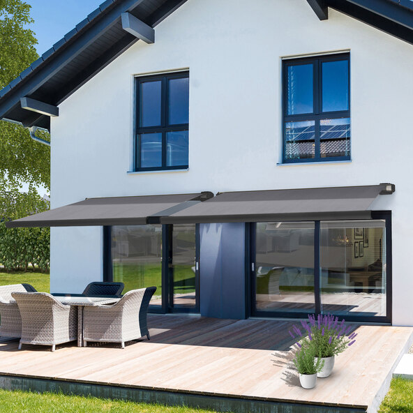 LED-Vollkassettenmarkise ELOS V2 inkl. Windsensor anthrazit, 400 x 300 cm