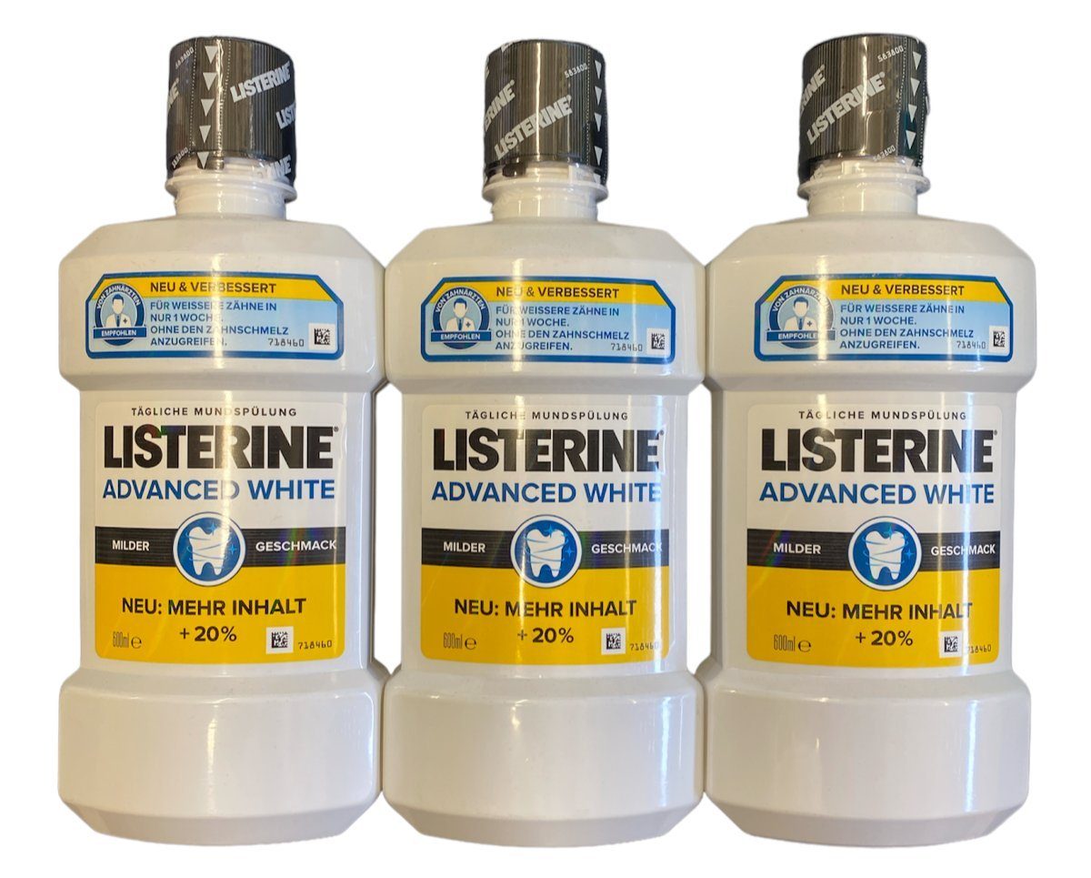 Listerine Mundwasser, 3 x Listerine advanced white milder Geschmack Mundwasser, (3-tlg)