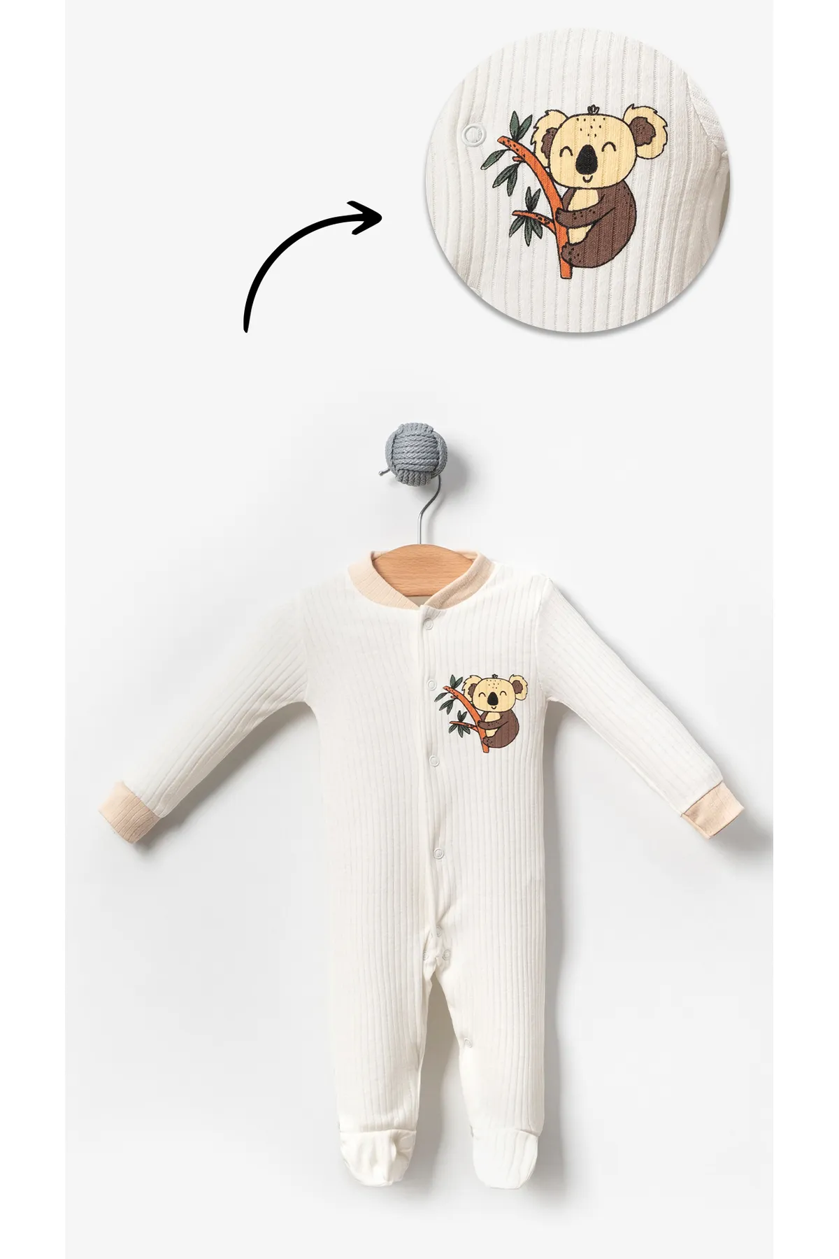 Bubito  3-teiliges Baby-Strampelanzug-Set mit Koala-Bild Grau Weiß