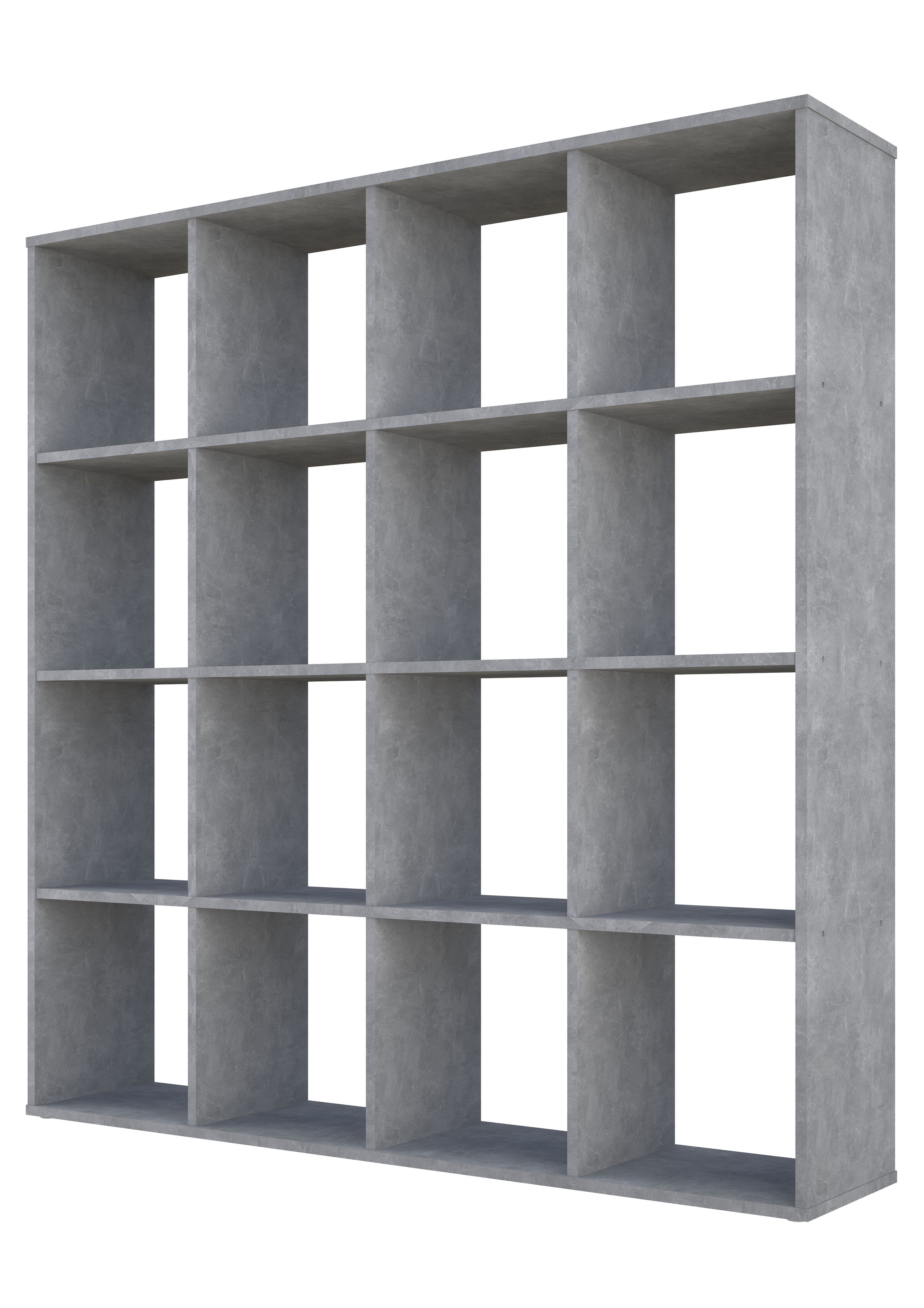 Polini Home Raumteilerregal Polini Home Raumteiler Bücherregal Regal 16 Fächer Beton-grau