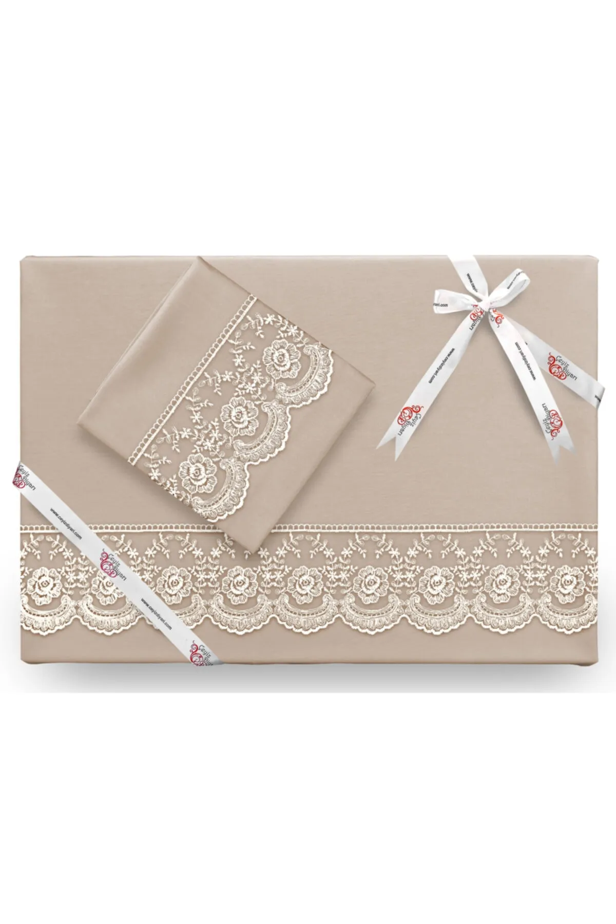 Çeyiz Diyarı  Französisches Spitzen-Kure-Dowry-Bettbezug-Set, Cappucino