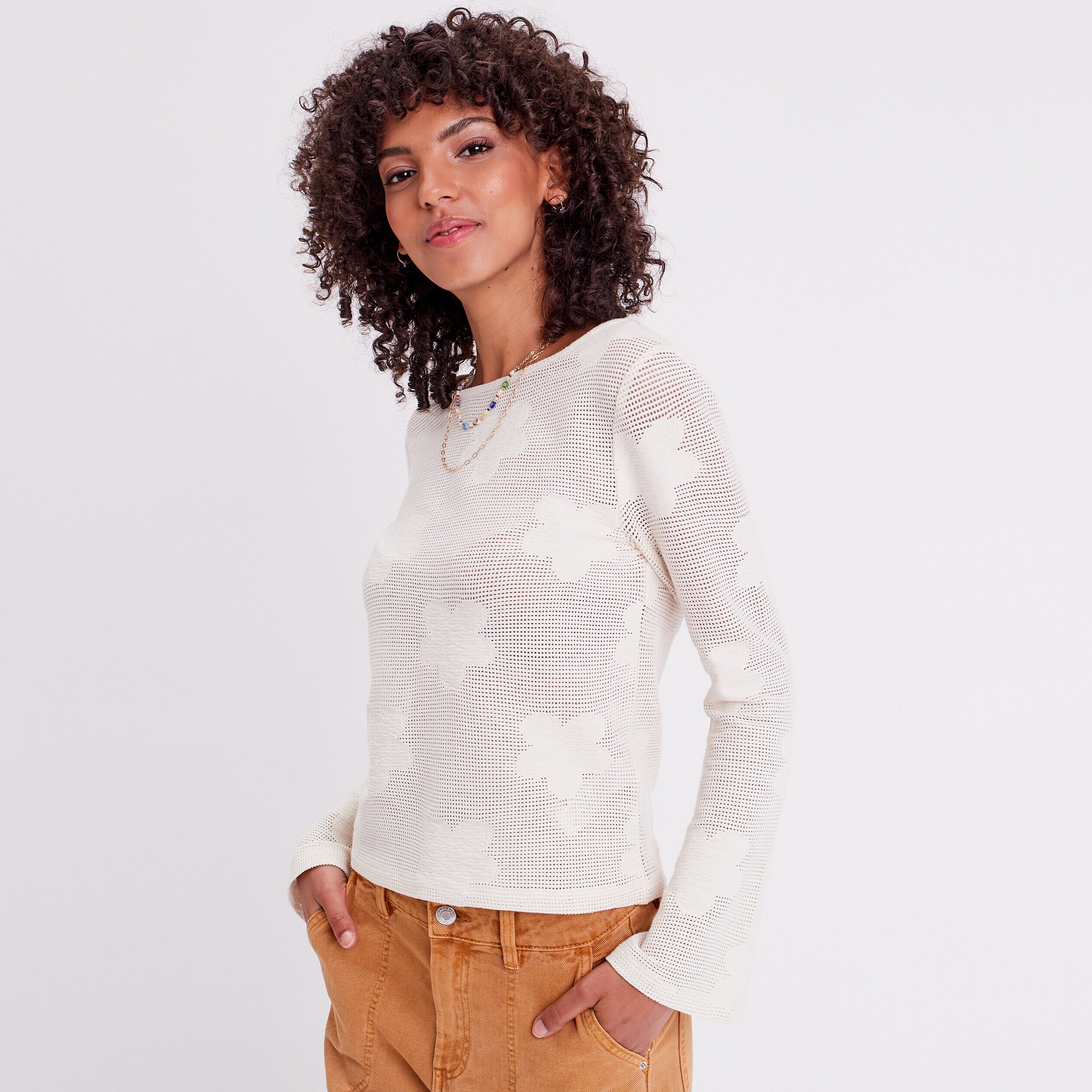 T-shirt crochet manches pagode ecru femme | Cache Cache
