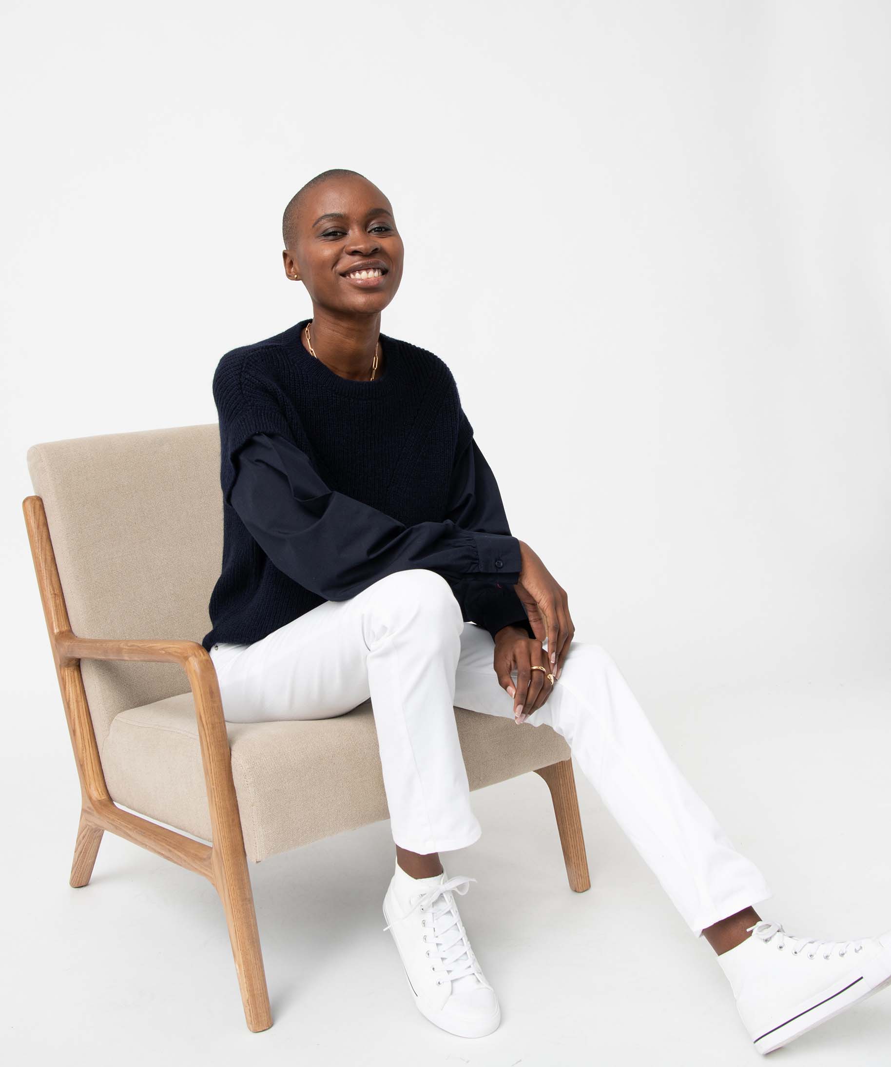 Pull femme avec manches de chemise intégrées marine | GEMO